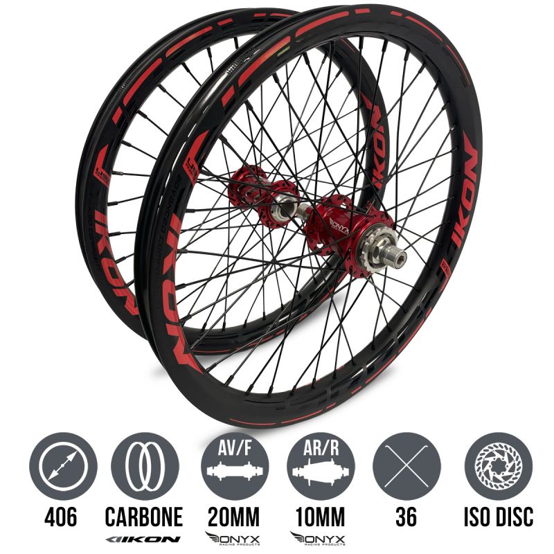 IKON Carbon 406 - ONYX Helix 20 - Ultra ISO 10 Wheelset Black/Red